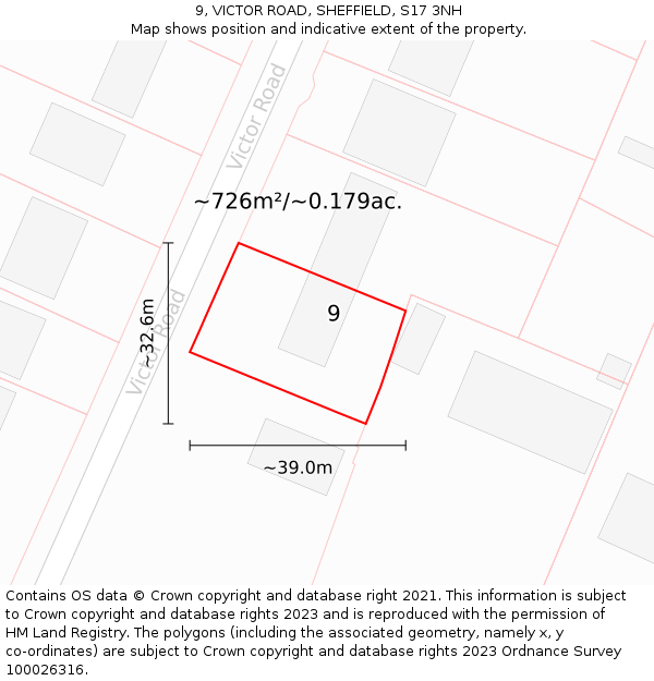 9, VICTOR ROAD, SHEFFIELD, S17 3NH: Plot and title map