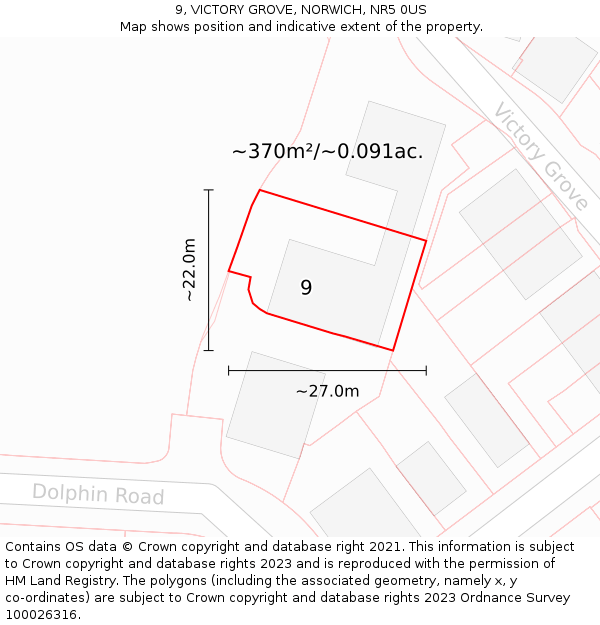 9, VICTORY GROVE, NORWICH, NR5 0US: Plot and title map