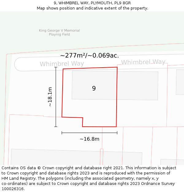 9, WHIMBREL WAY, PLYMOUTH, PL9 8GR: Plot and title map