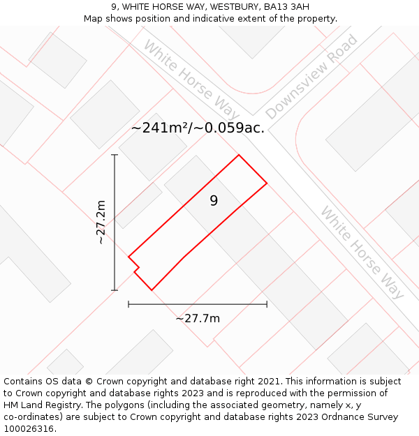 9, WHITE HORSE WAY, WESTBURY, BA13 3AH: Plot and title map