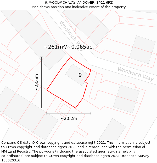 9, WOOLWICH WAY, ANDOVER, SP11 6RZ: Plot and title map