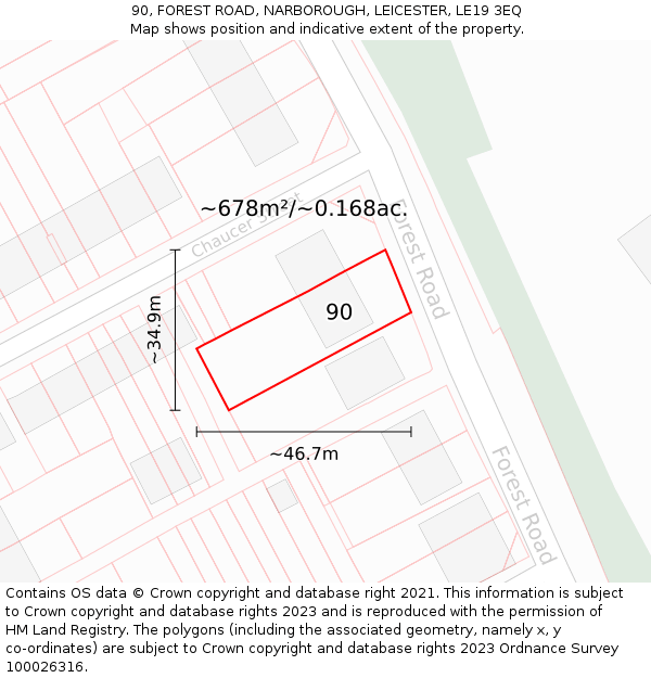 90, FOREST ROAD, NARBOROUGH, LEICESTER, LE19 3EQ: Plot and title map