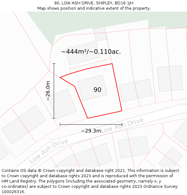 90, LOW ASH DRIVE, SHIPLEY, BD18 1JH: Plot and title map