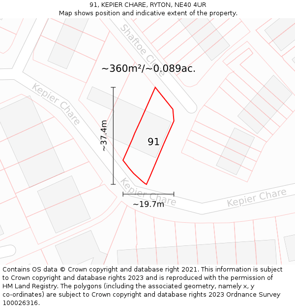 91, KEPIER CHARE, RYTON, NE40 4UR: Plot and title map