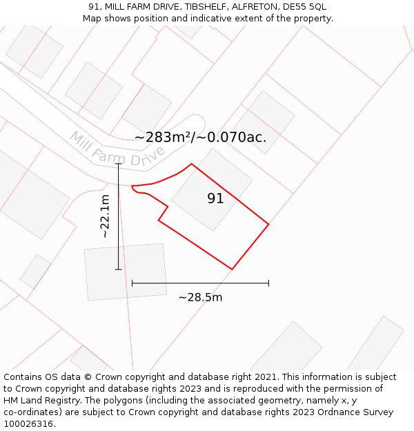 91, MILL FARM DRIVE, TIBSHELF, ALFRETON, DE55 5QL: Plot and title map