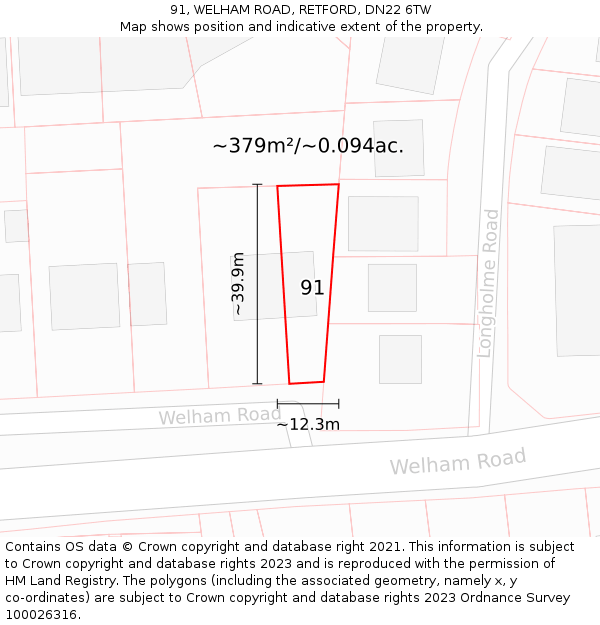 91, WELHAM ROAD, RETFORD, DN22 6TW: Plot and title map