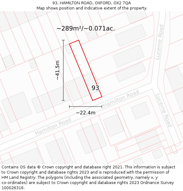 93, HAMILTON ROAD, OXFORD, OX2 7QA: Plot and title map