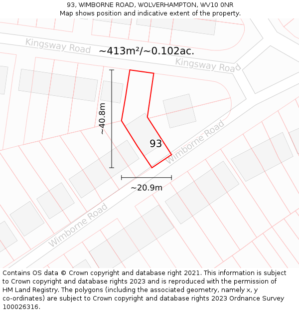 93, WIMBORNE ROAD, WOLVERHAMPTON, WV10 0NR: Plot and title map