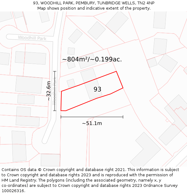 93, WOODHILL PARK, PEMBURY, TUNBRIDGE WELLS, TN2 4NP: Plot and title map