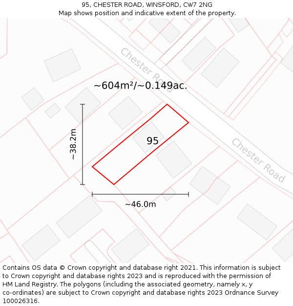 95, CHESTER ROAD, WINSFORD, CW7 2NG: Plot and title map