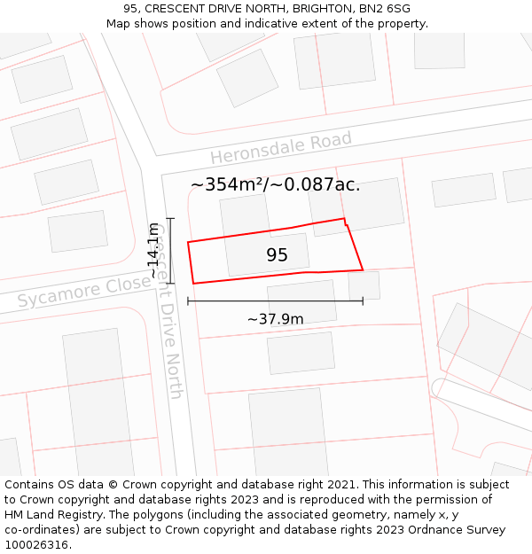 95, CRESCENT DRIVE NORTH, BRIGHTON, BN2 6SG: Plot and title map