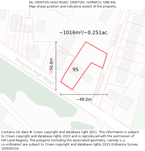 95, DRAYTON HIGH ROAD, DRAYTON, NORWICH, NR8 6AL: Plot and title map