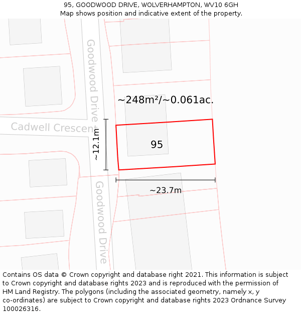 95, GOODWOOD DRIVE, WOLVERHAMPTON, WV10 6GH: Plot and title map