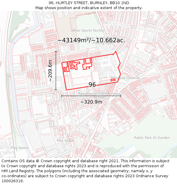 96, HURTLEY STREET, BURNLEY, BB10 1ND: Plot and title map