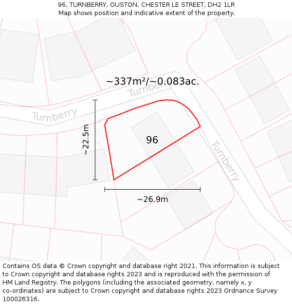 96, TURNBERRY, OUSTON, CHESTER LE STREET, DH2 1LR: Plot and title map