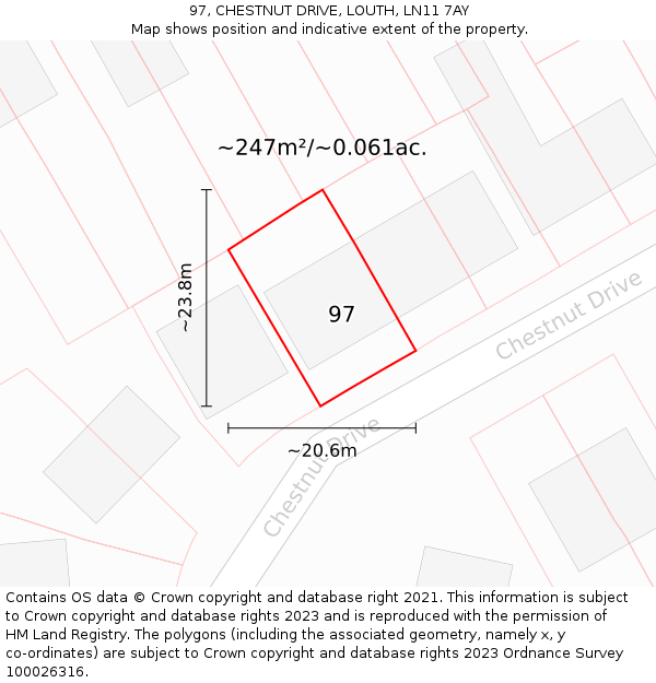 97, CHESTNUT DRIVE, LOUTH, LN11 7AY: Plot and title map