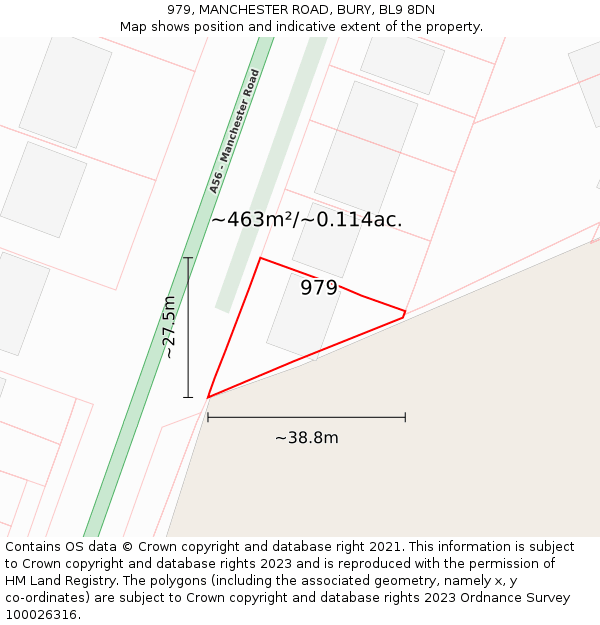 979, MANCHESTER ROAD, BURY, BL9 8DN: Plot and title map