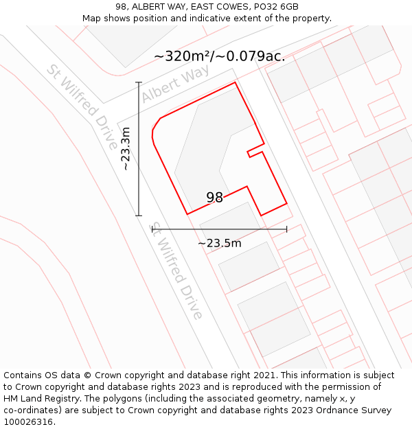 98, ALBERT WAY, EAST COWES, PO32 6GB: Plot and title map