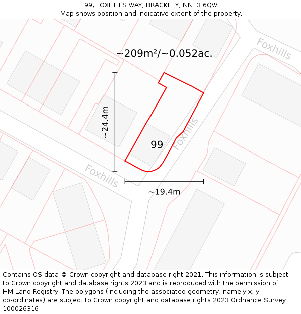 99, FOXHILLS WAY, BRACKLEY, NN13 6QW: Plot and title map