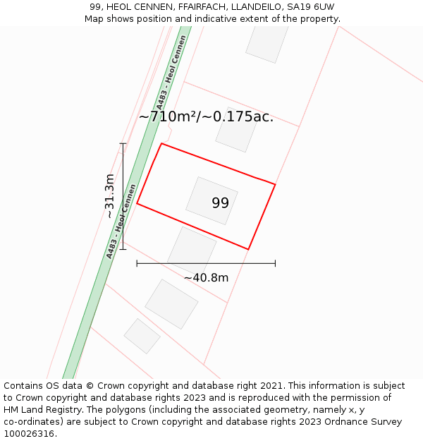 99, HEOL CENNEN, FFAIRFACH, LLANDEILO, SA19 6UW: Plot and title map