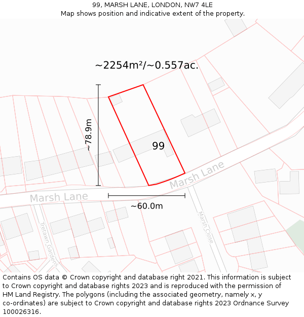 99, MARSH LANE, LONDON, NW7 4LE: Plot and title map