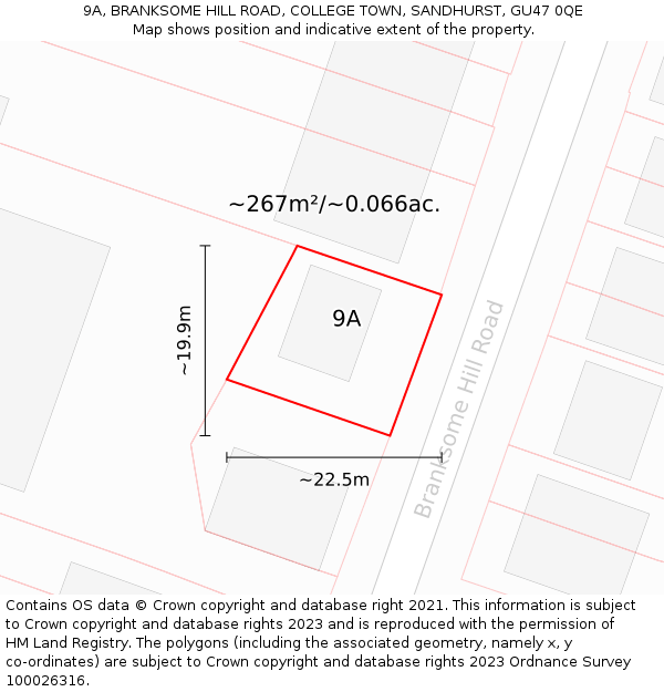 9A, BRANKSOME HILL ROAD, COLLEGE TOWN, SANDHURST, GU47 0QE: Plot and title map