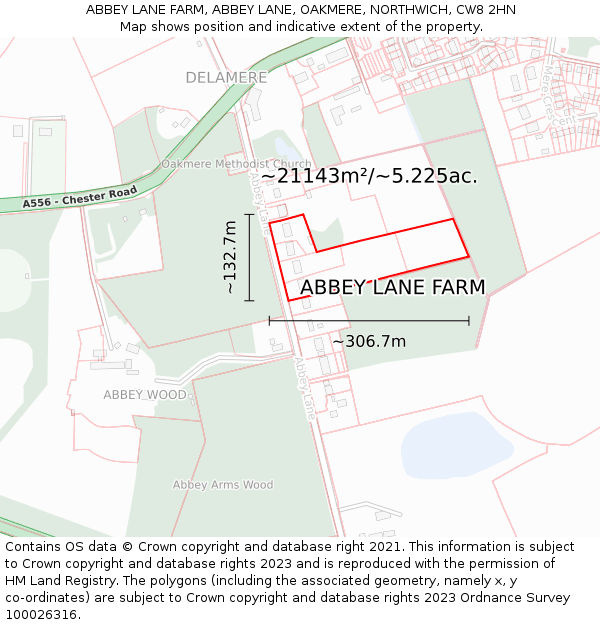 ABBEY LANE FARM, ABBEY LANE, OAKMERE, NORTHWICH, CW8 2HN: Plot and title map