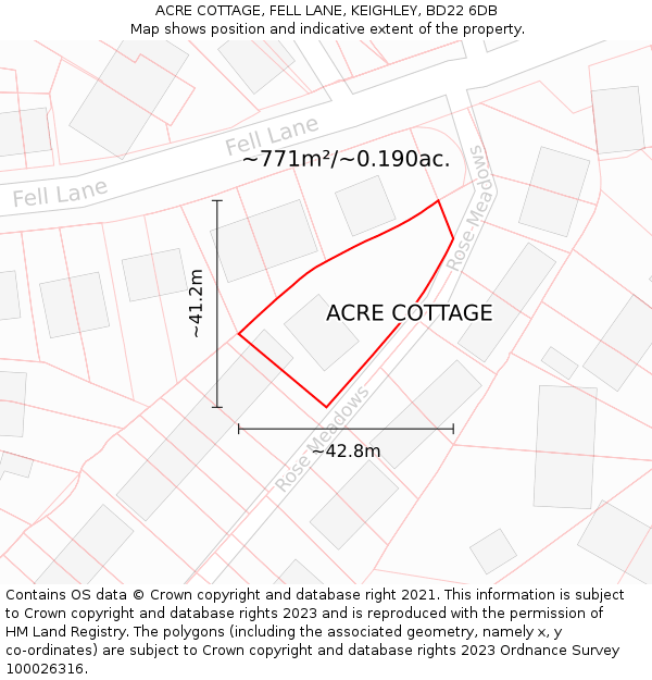 ACRE COTTAGE, FELL LANE, KEIGHLEY, BD22 6DB: Plot and title map