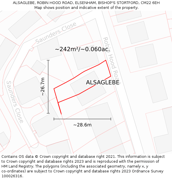 ALSAGLEBE, ROBIN HOOD ROAD, ELSENHAM, BISHOP'S STORTFORD, CM22 6EH: Plot and title map