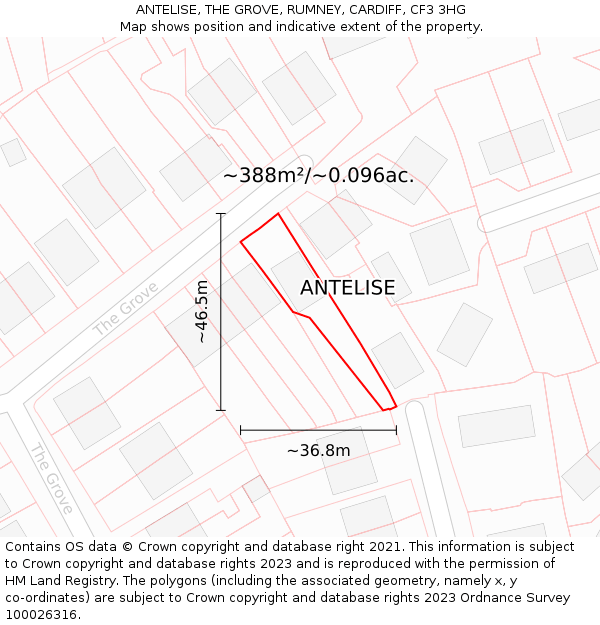 ANTELISE, THE GROVE, RUMNEY, CARDIFF, CF3 3HG: Plot and title map