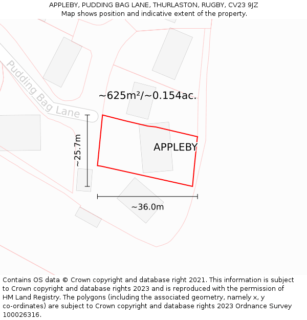 APPLEBY, PUDDING BAG LANE, THURLASTON, RUGBY, CV23 9JZ: Plot and title map