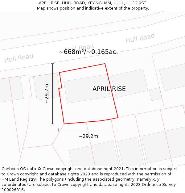 APRIL RISE, HULL ROAD, KEYINGHAM, HULL, HU12 9ST: Plot and title map