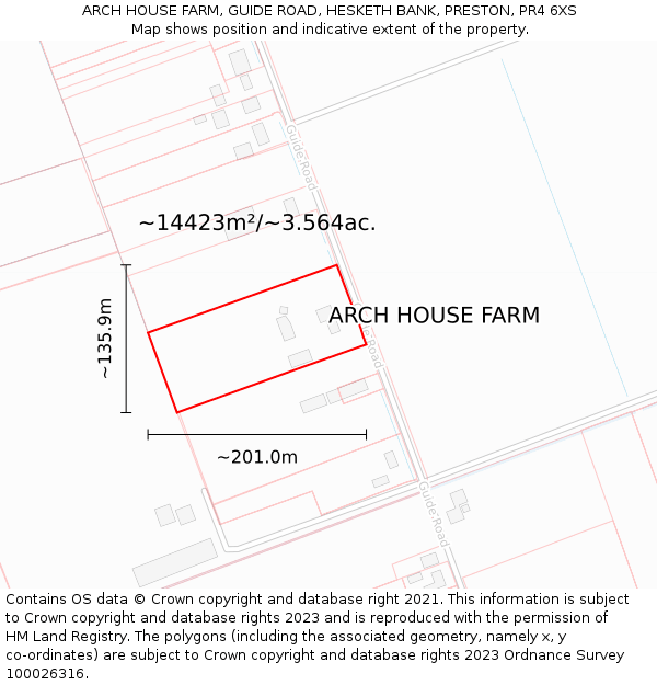 ARCH HOUSE FARM, GUIDE ROAD, HESKETH BANK, PRESTON, PR4 6XS: Plot and title map