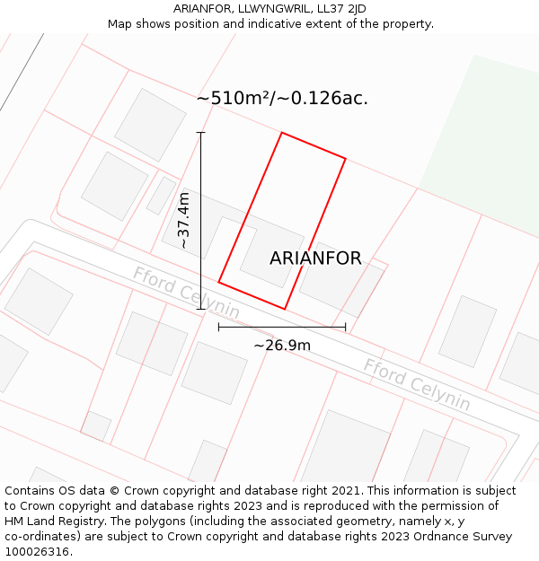 ARIANFOR, LLWYNGWRIL, LL37 2JD: Plot and title map