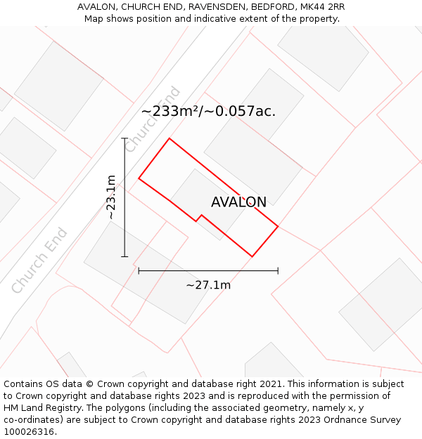 AVALON, CHURCH END, RAVENSDEN, BEDFORD, MK44 2RR: Plot and title map