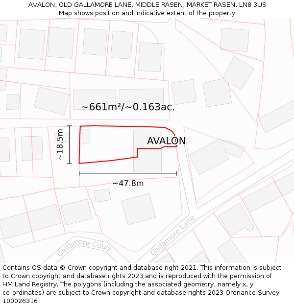 AVALON, OLD GALLAMORE LANE, MIDDLE RASEN, MARKET RASEN, LN8 3US: Plot and title map