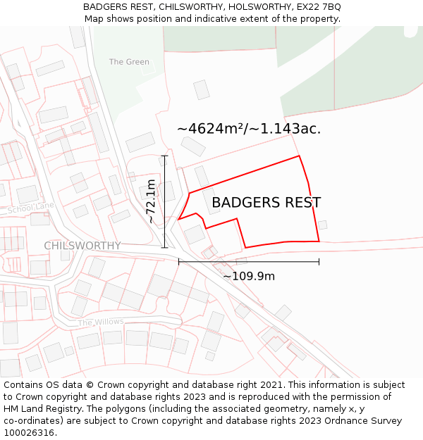 BADGERS REST, CHILSWORTHY, HOLSWORTHY, EX22 7BQ: Plot and title map