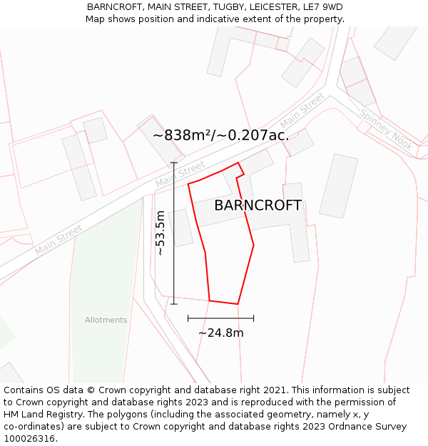 BARNCROFT, MAIN STREET, TUGBY, LEICESTER, LE7 9WD: Plot and title map