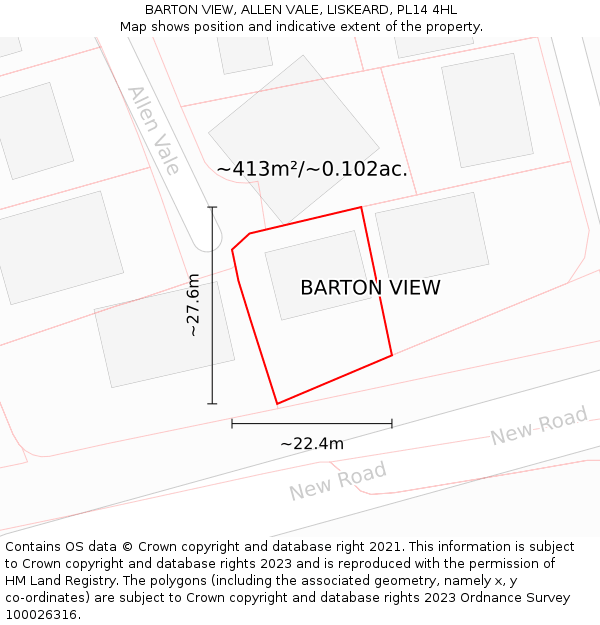 BARTON VIEW, ALLEN VALE, LISKEARD, PL14 4HL: Plot and title map