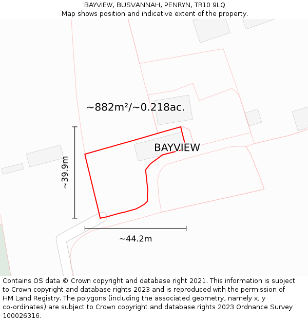 BAYVIEW, BUSVANNAH, PENRYN, TR10 9LQ: Plot and title map