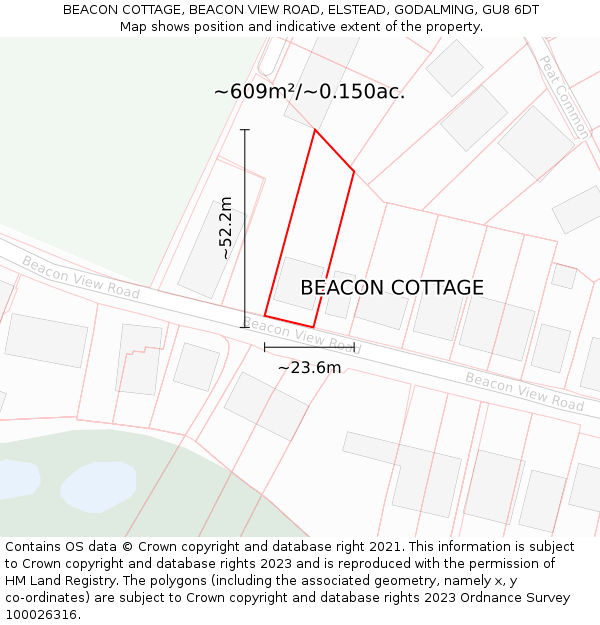 BEACON COTTAGE, BEACON VIEW ROAD, ELSTEAD, GODALMING, GU8 6DT: Plot and title map