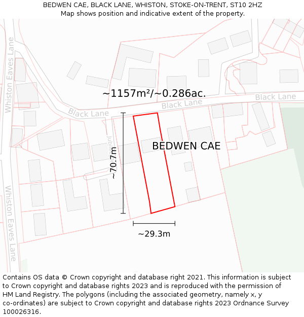 BEDWEN CAE, BLACK LANE, WHISTON, STOKE-ON-TRENT, ST10 2HZ: Plot and title map