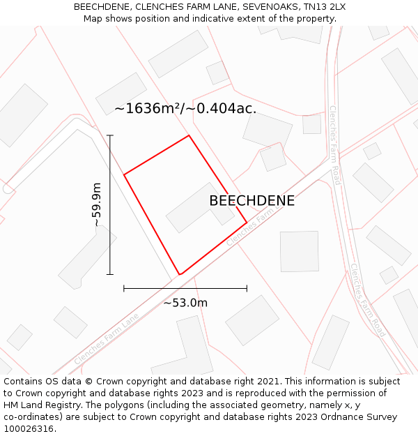 BEECHDENE, CLENCHES FARM LANE, SEVENOAKS, TN13 2LX: Plot and title map