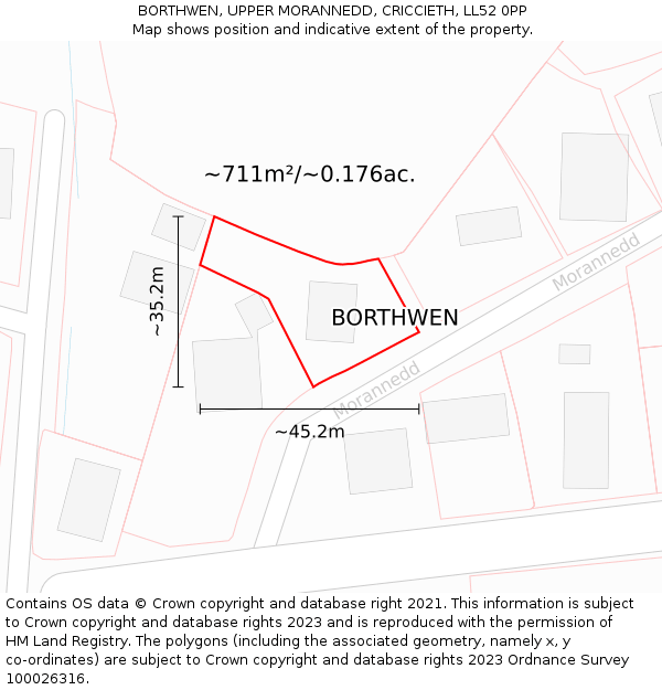 BORTHWEN, UPPER MORANNEDD, CRICCIETH, LL52 0PP: Plot and title map