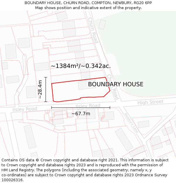 BOUNDARY HOUSE, CHURN ROAD, COMPTON, NEWBURY, RG20 6PP: Plot and title map