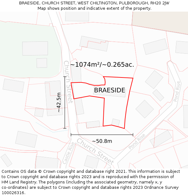 BRAESIDE, CHURCH STREET, WEST CHILTINGTON, PULBOROUGH, RH20 2JW: Plot and title map