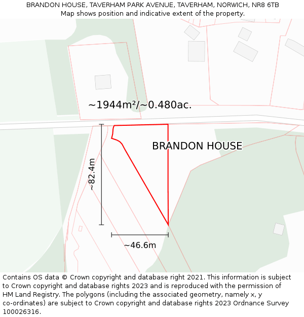 BRANDON HOUSE, TAVERHAM PARK AVENUE, TAVERHAM, NORWICH, NR8 6TB: Plot and title map