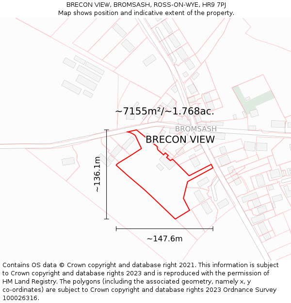 BRECON VIEW, BROMSASH, ROSS-ON-WYE, HR9 7PJ: Plot and title map