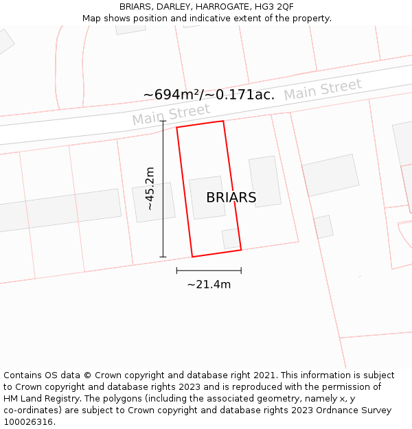 BRIARS, DARLEY, HARROGATE, HG3 2QF: Plot and title map