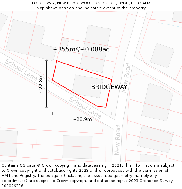 BRIDGEWAY, NEW ROAD, WOOTTON BRIDGE, RYDE, PO33 4HX: Plot and title map